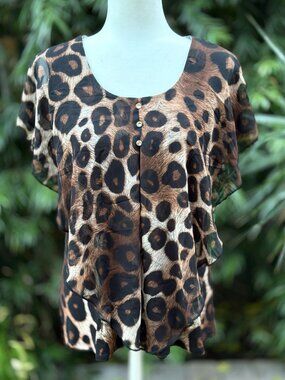 Adele & May Leopard Print Layered Chiffon Blouse Top